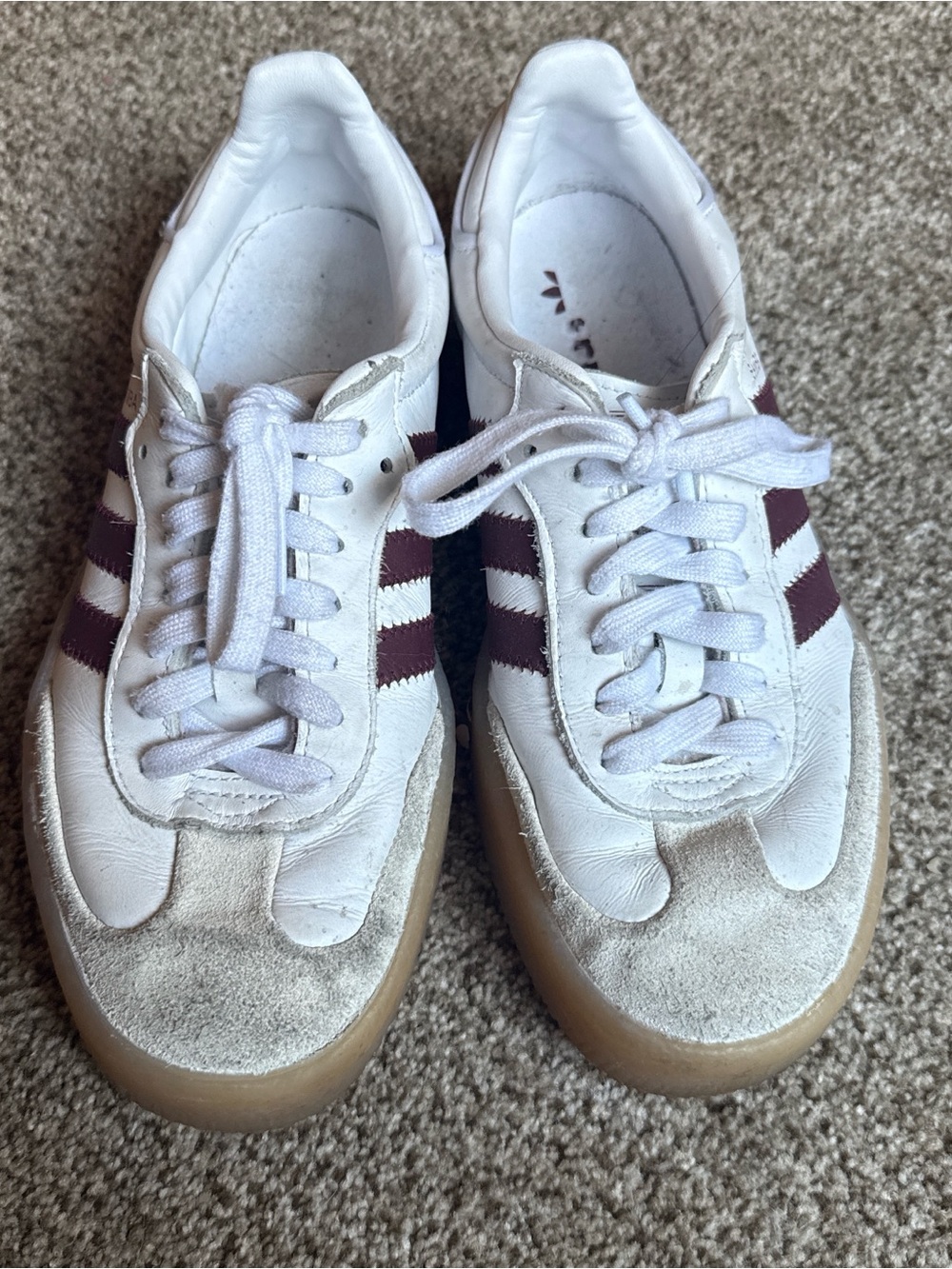 adidas Women's White Sneakers with Maroon Stripes